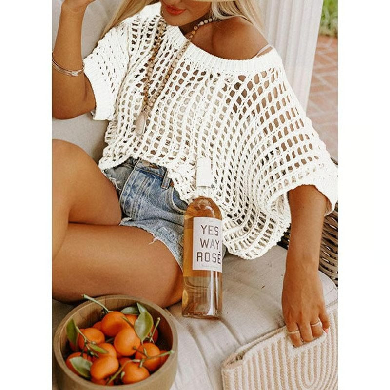 SunWhisp – Scoop Neck Openwork Knit Top