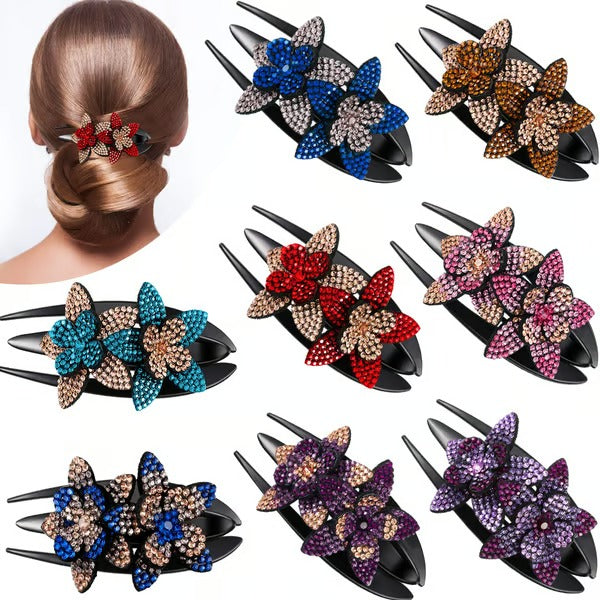 SparkBloom – Rhinestone Double Flower Hair Clip