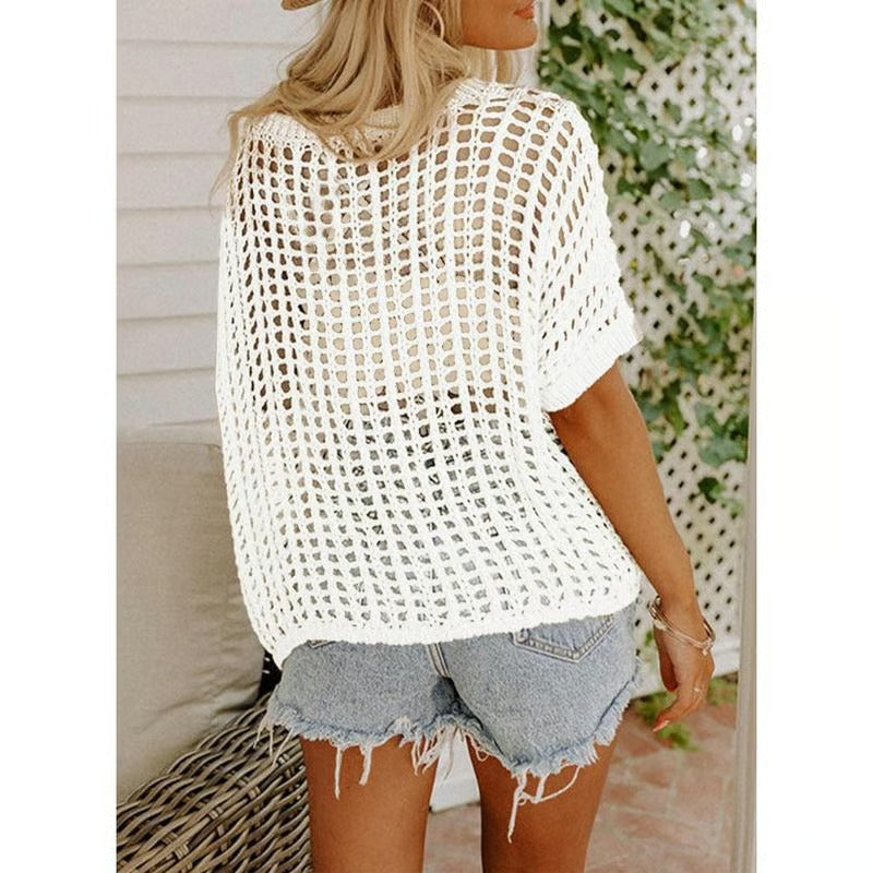 SunWhisp – Scoop Neck Openwork Knit Top