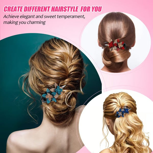 SparkBloom – Rhinestone Double Flower Hair Clip