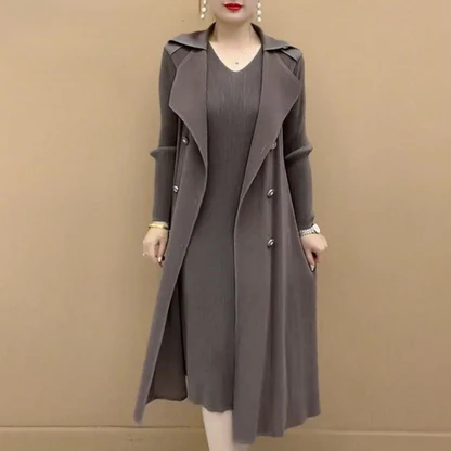 CharmLayer – Pleated Suit Collar Trench Coat