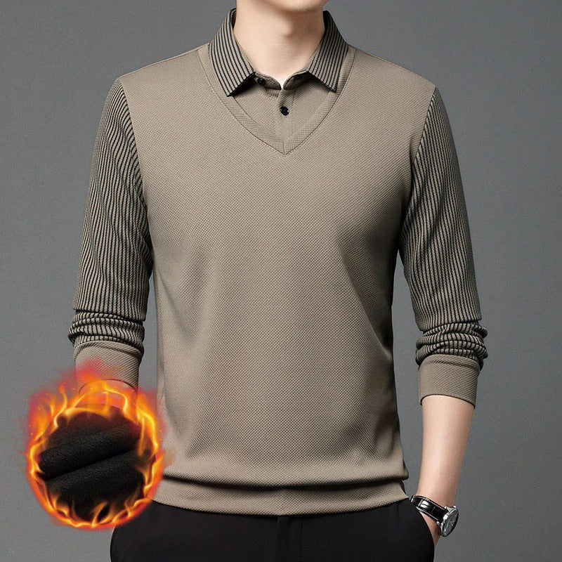 DualLayer – Striped Lapel Two-Piece Style Shirt
