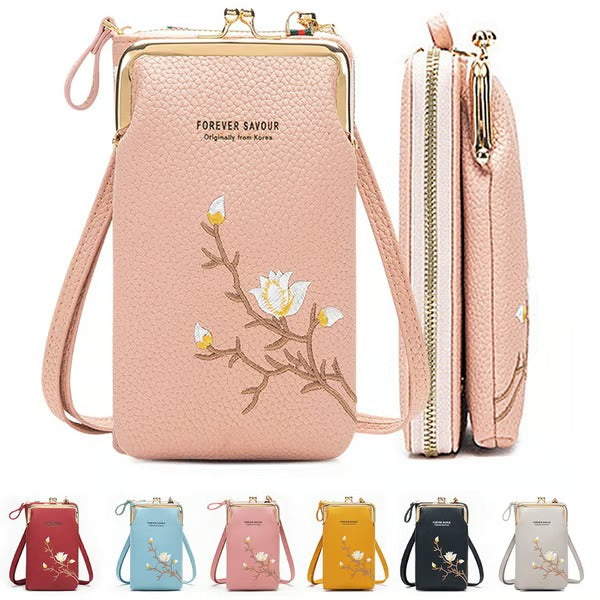 GlamPort – Crossbody Wallet with Mobile Holder