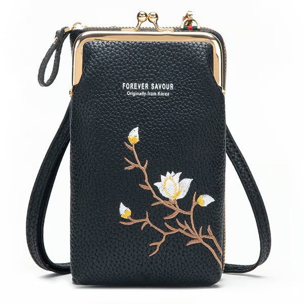 GlamPort – Crossbody Wallet with Mobile Holder