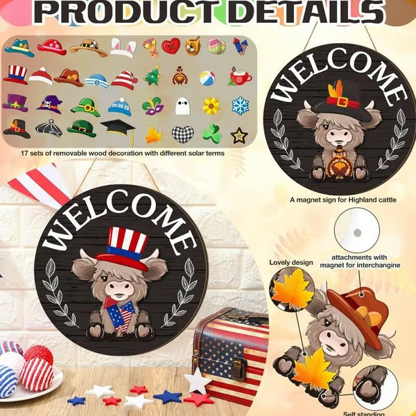 HowdyHoof – Interchangeable Cow Sign with Magnet Hats