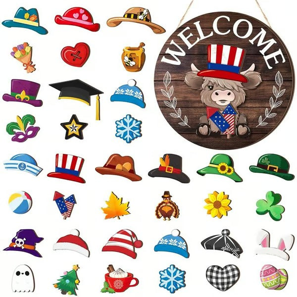 HowdyHoof – Interchangeable Cow Sign with Magnet Hats