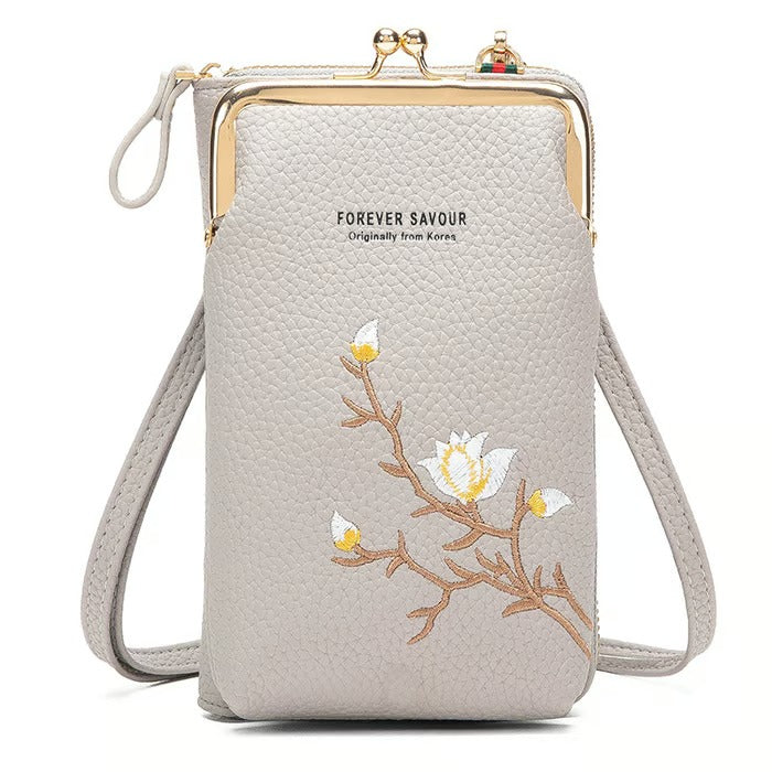 GlamPort – Crossbody Wallet with Mobile Holder