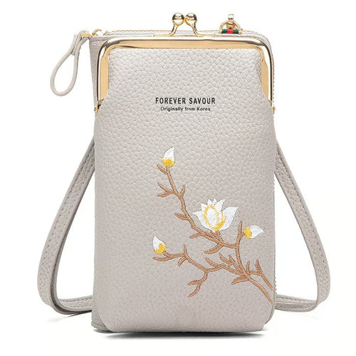 GlamPort – Crossbody Wallet with Mobile Holder