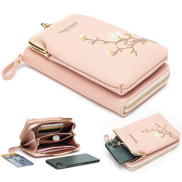 GlamPort – Crossbody Wallet with Mobile Holder