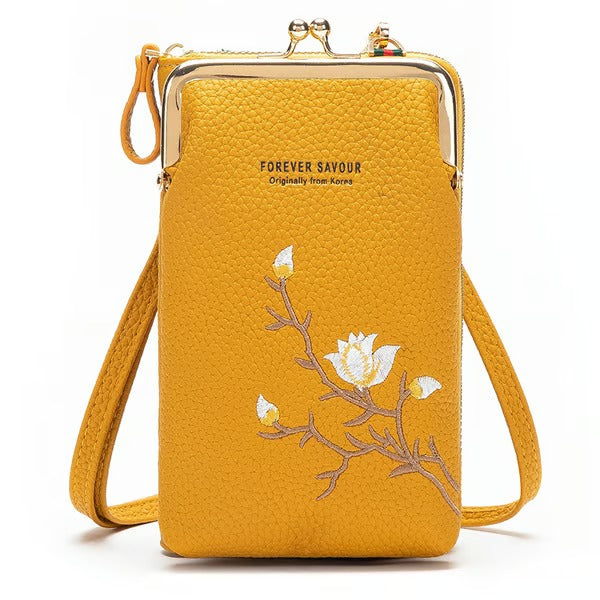 GlamPort – Crossbody Wallet with Mobile Holder