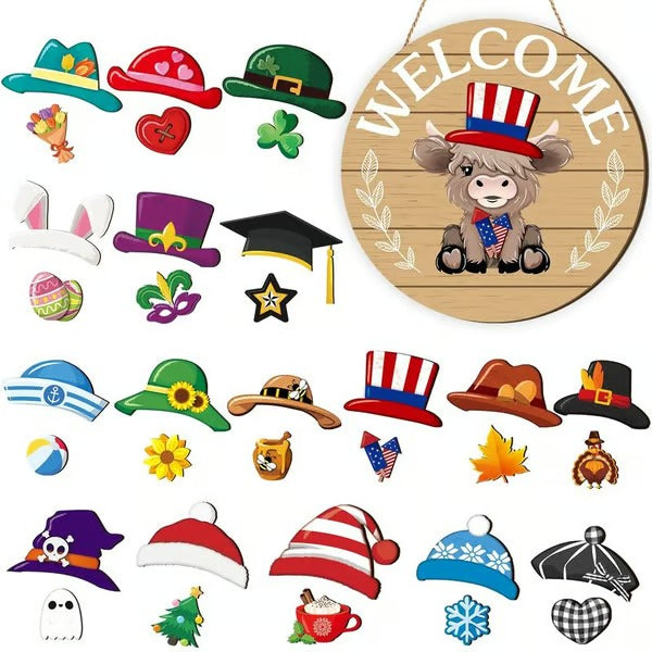 HowdyHoof – Interchangeable Cow Sign with Magnet Hats