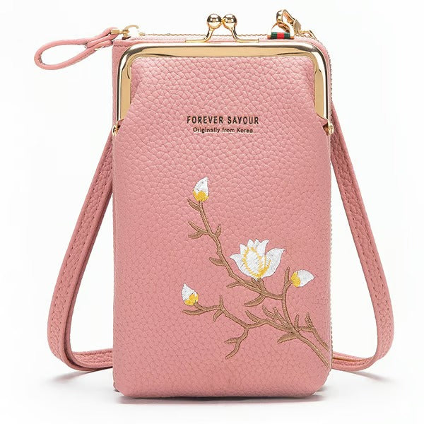 GlamPort – Crossbody Wallet with Mobile Holder