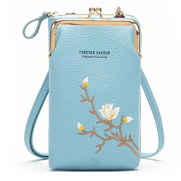 GlamPort – Crossbody Wallet with Mobile Holder