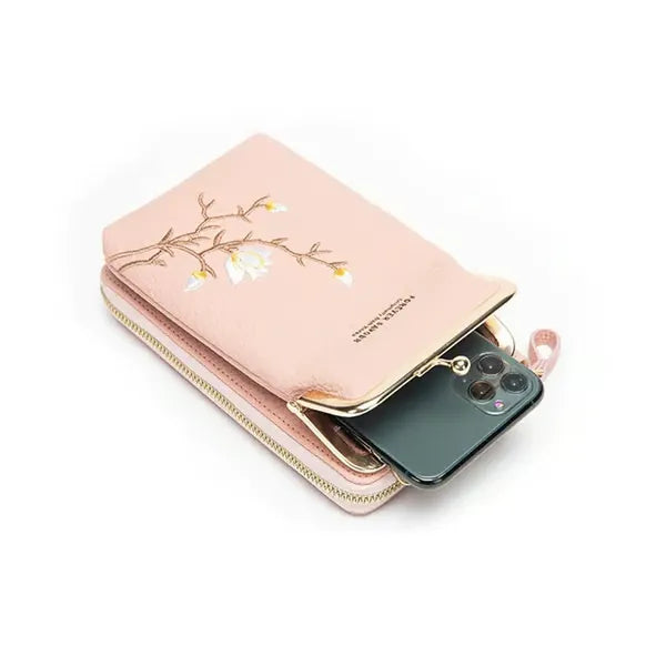 GlamPort – Crossbody Wallet with Mobile Holder