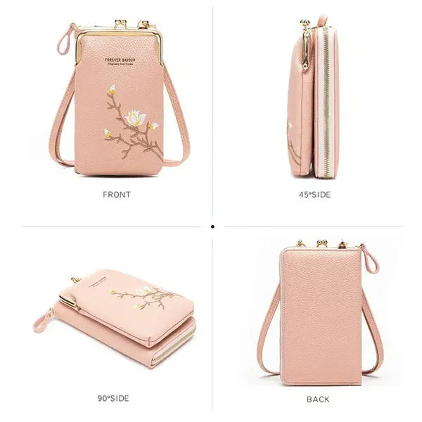GlamPort – Crossbody Wallet with Mobile Holder
