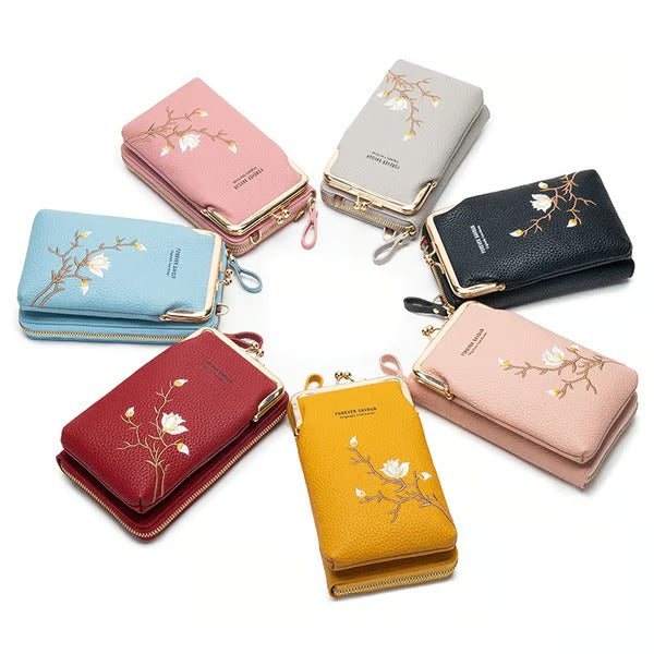 GlamPort – Crossbody Wallet with Mobile Holder