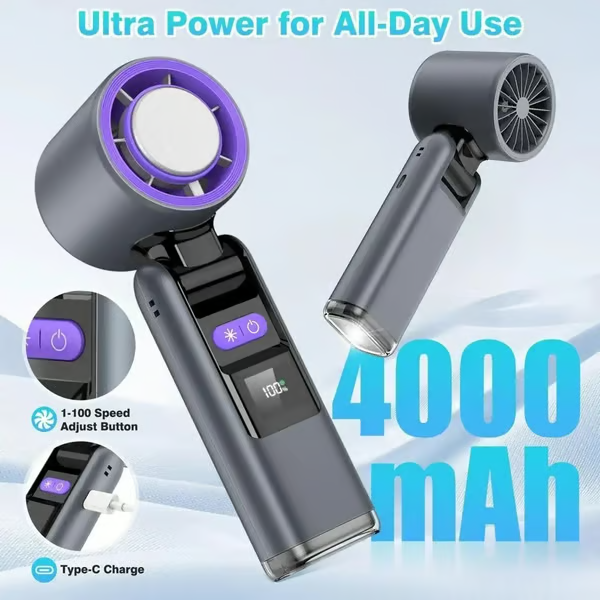 FrostJet – Turbo Handheld Fan with Gel Pad Cooling Tech
