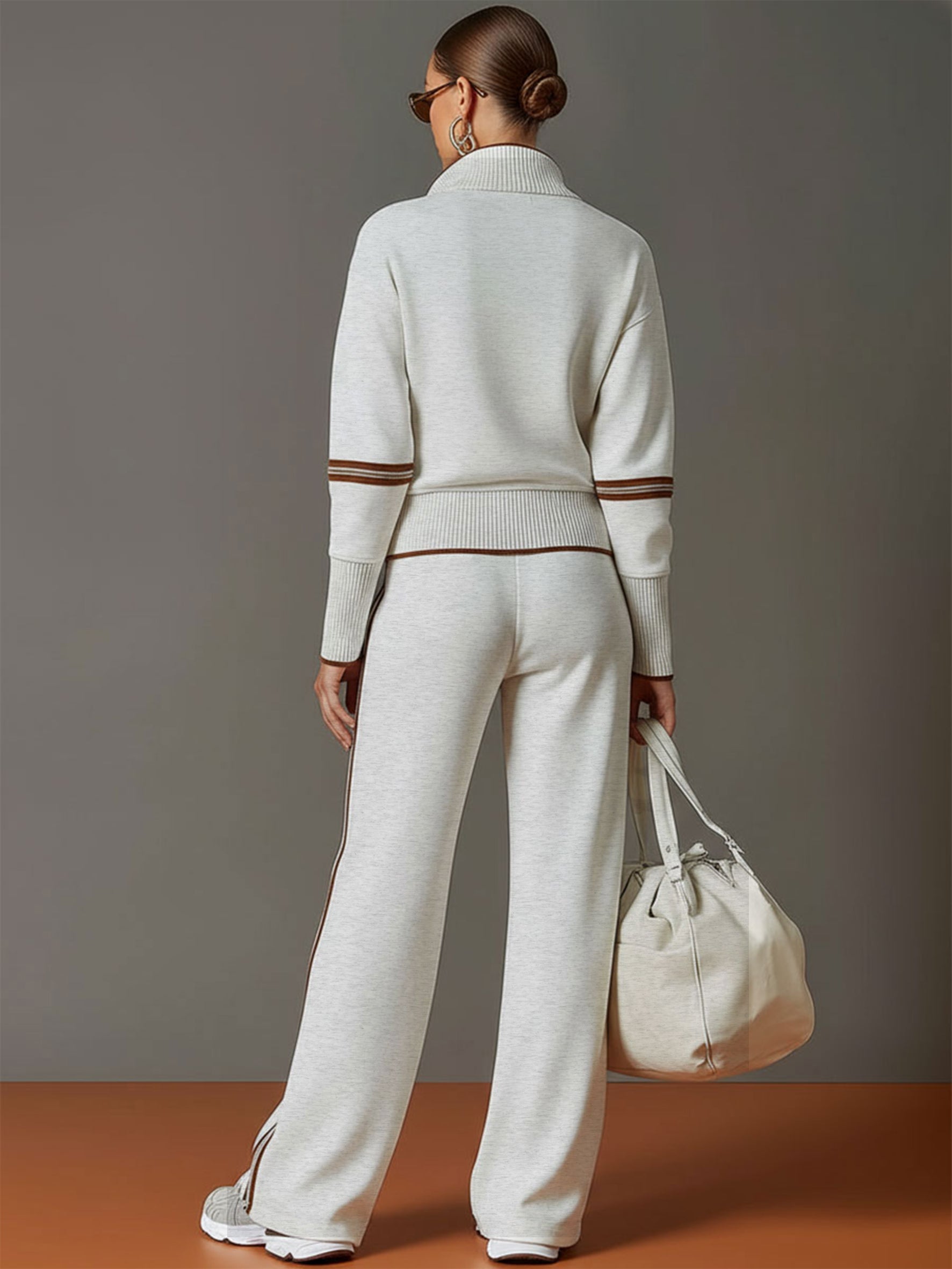 VintageFlex – Wide-Leg Pants & Half-Zip Sweatshirt Set