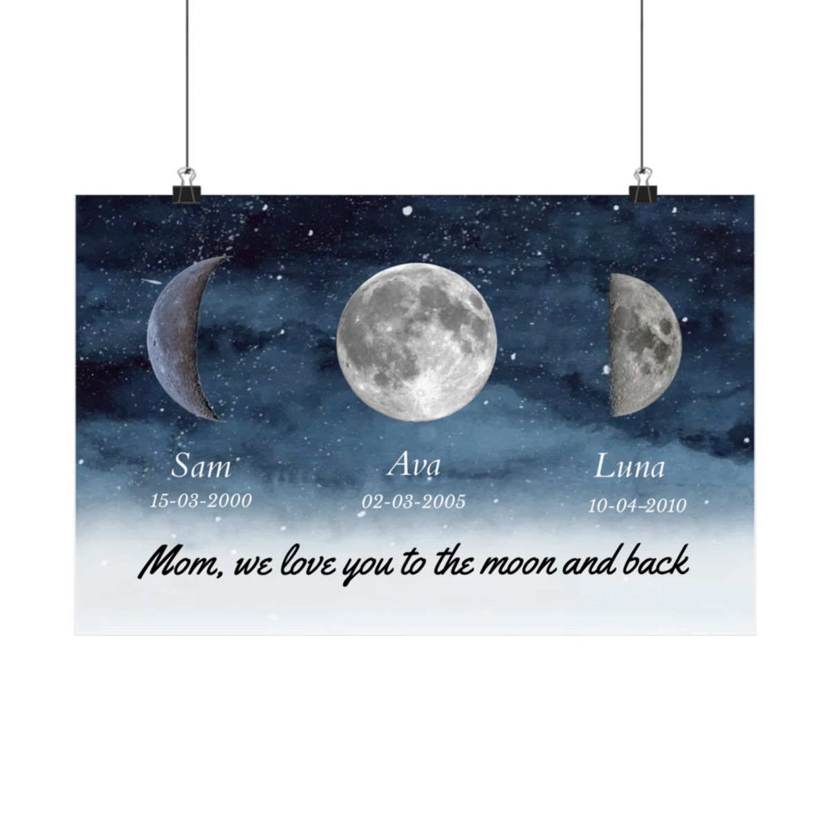 Starry Night The Day You Became Mom Birth Moon Phase Personalized Poster, A Heartfelt Gift for Mom’s Birthday, Mother’s Day, or Just Because