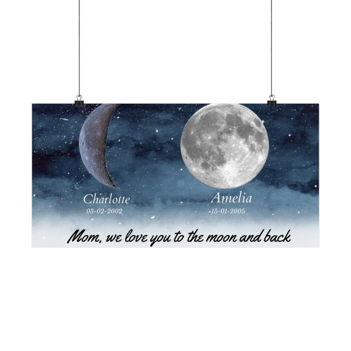 Starry Night The Day You Became Mom Birth Moon Phase Personalized Poster, A Heartfelt Gift for Mom’s Birthday, Mother’s Day, or Just Because