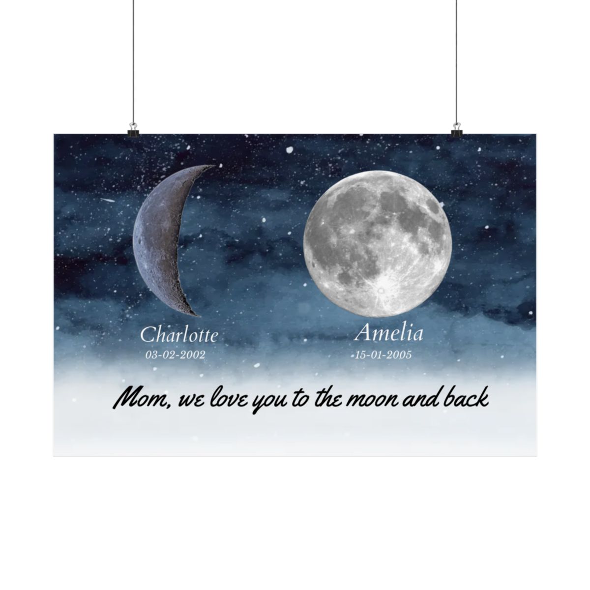 Starry Night The Day You Became Mom Birth Moon Phase Personalized Poster, A Heartfelt Gift for Mom’s Birthday, Mother’s Day, or Just Because