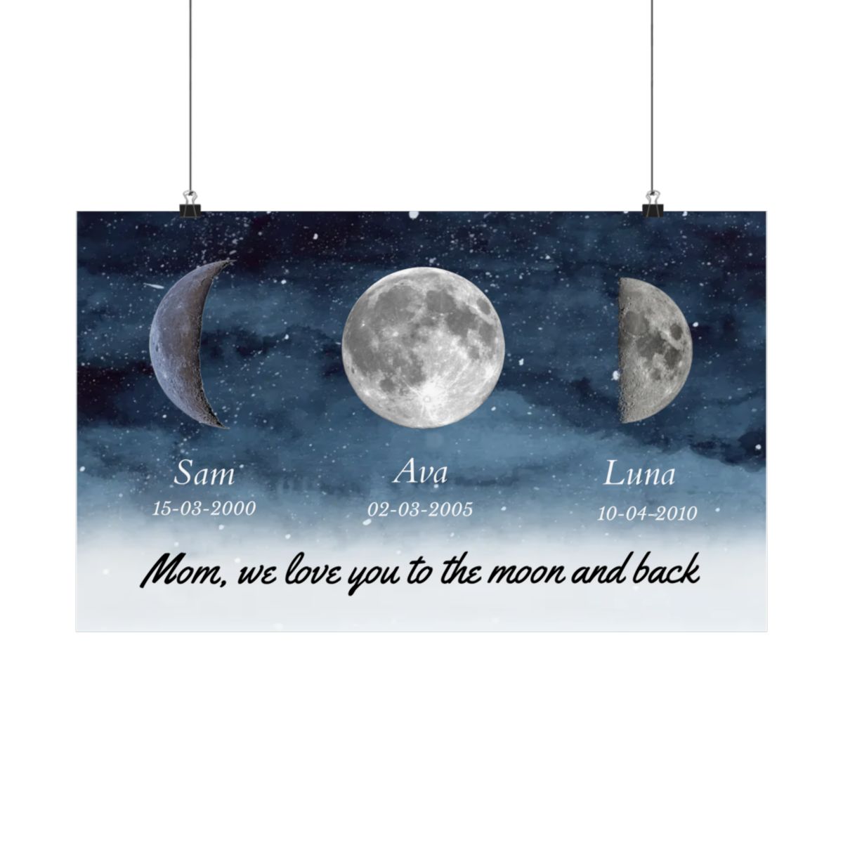 Starry Night The Day You Became Mom Birth Moon Phase Personalized Poster, A Heartfelt Gift for Mom’s Birthday, Mother’s Day, or Just Because
