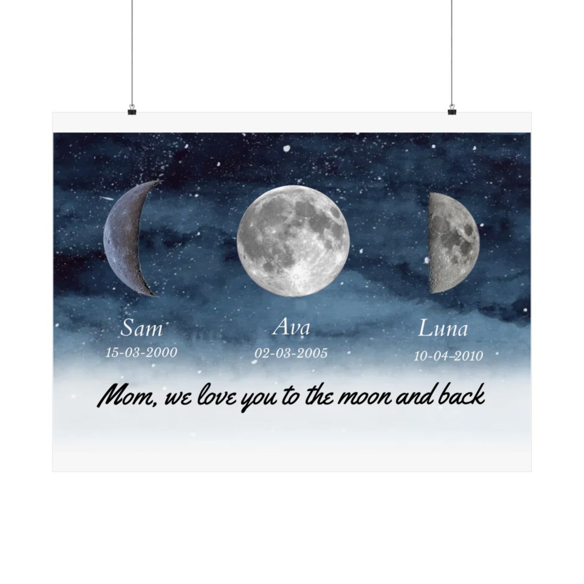 Starry Night The Day You Became Mom Birth Moon Phase Personalized Poster, A Heartfelt Gift for Mom’s Birthday, Mother’s Day, or Just Because