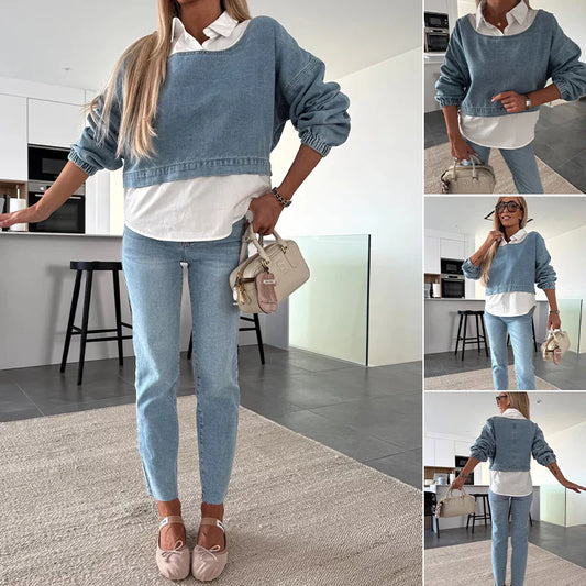 ClassicCurve – Women’s Fashion Denim Two-Piece Set