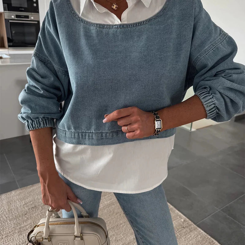 ClassicCurve – Women’s Fashion Denim Two-Piece Set