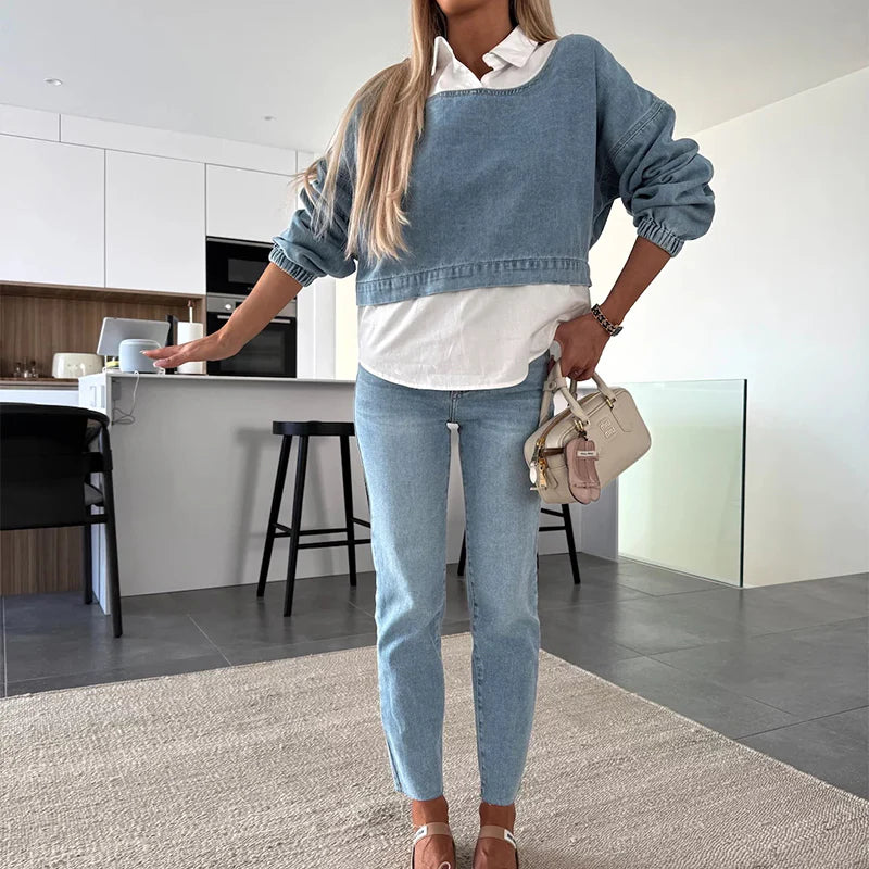 ClassicCurve – Women’s Fashion Denim Two-Piece Set