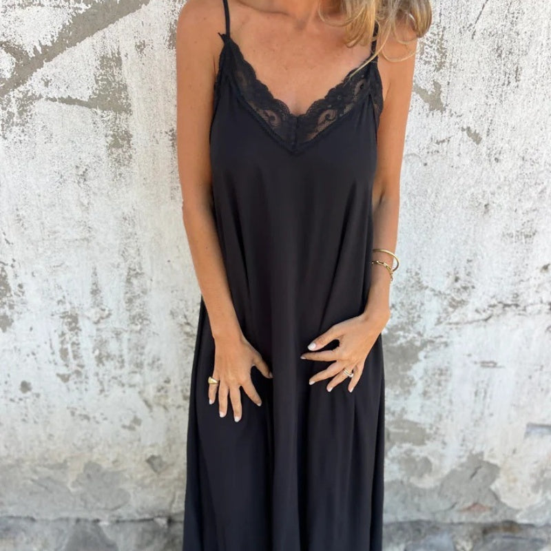 LaceWhisper – Elegant Strappy Maxi Dress