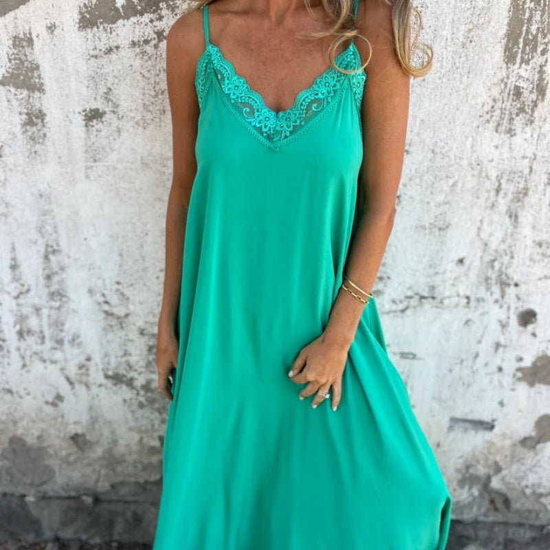 LaceWhisper – Elegant Strappy Maxi Dress