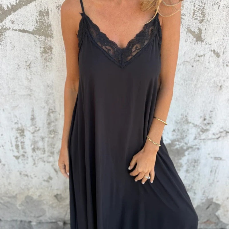 LaceWhisper – Elegant Strappy Maxi Dress