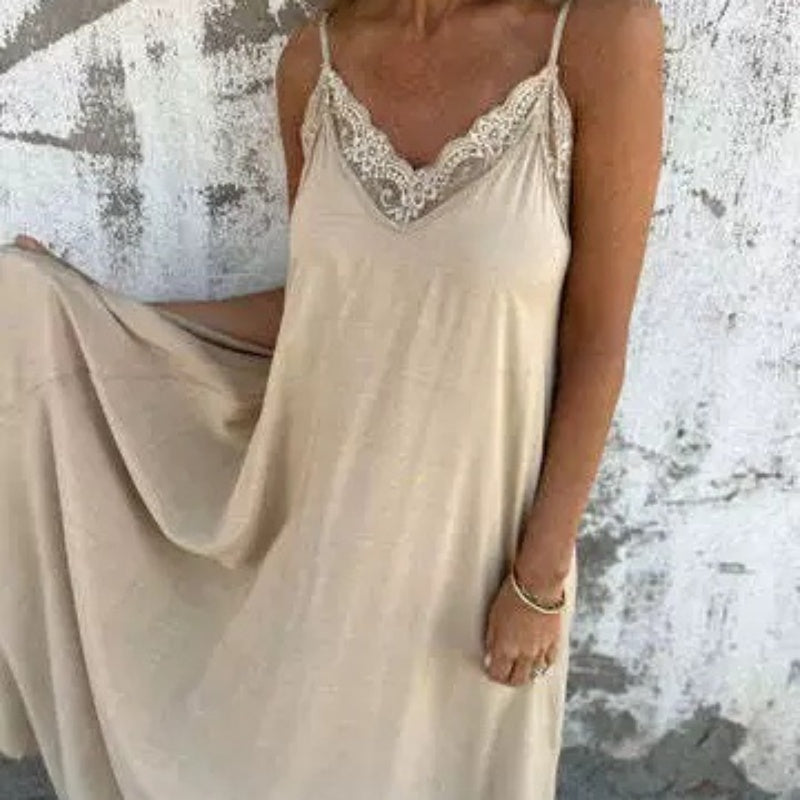 LaceWhisper – Elegant Strappy Maxi Dress