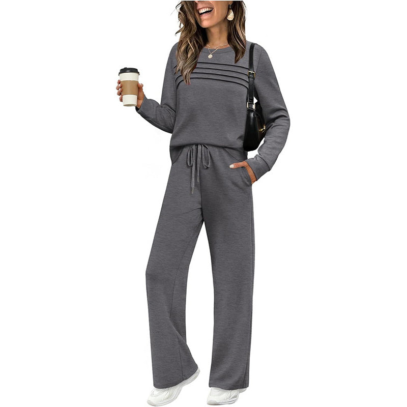 RelaxFit – Women's Crew Neck & Drawstring Pants Loungewear Set